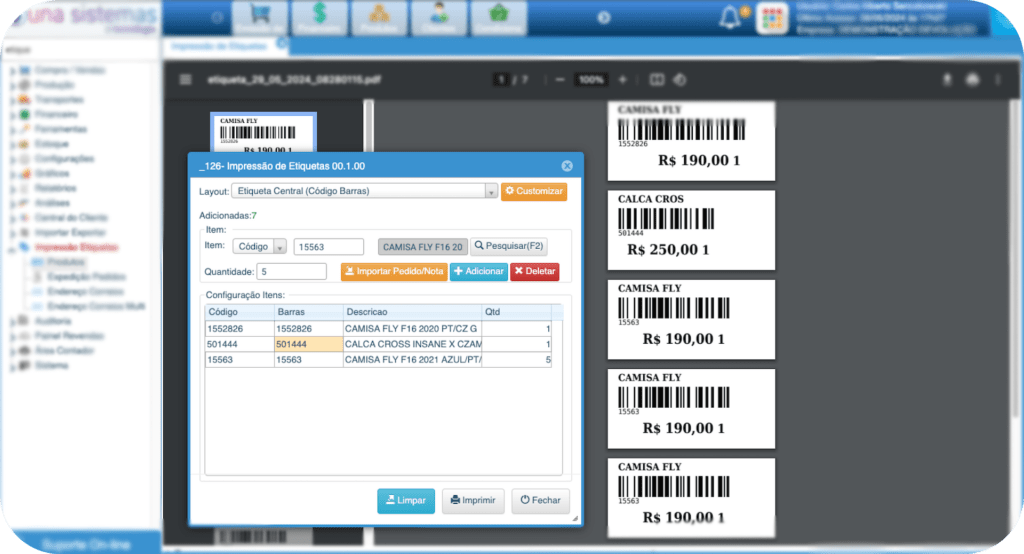 Impressão etiquetas Roupas