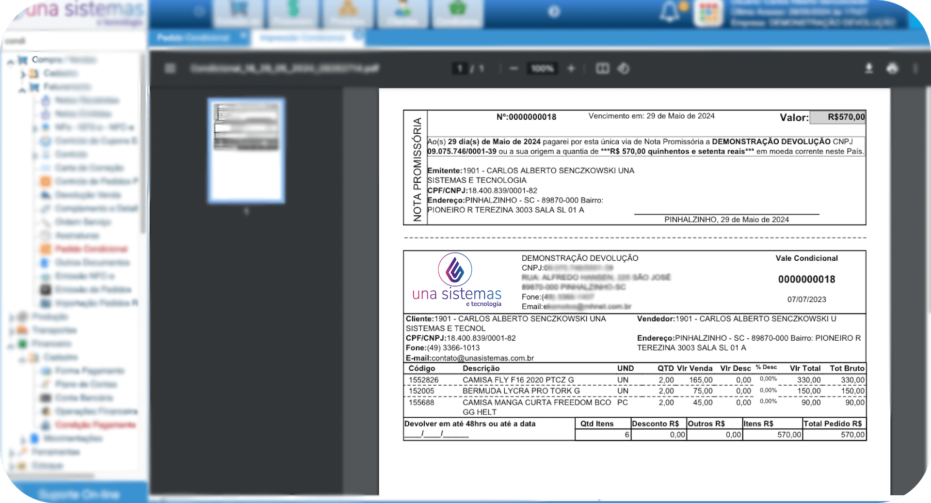 Impressão Pedido Condicional